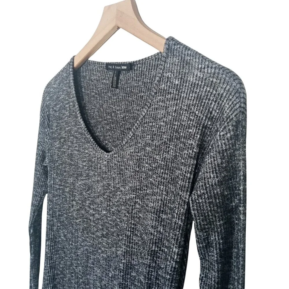rag & bone Jean Womens V-Neck T-Shirt Black Gray Ribbing Cutout Back Size XS - Picture 5 of 10